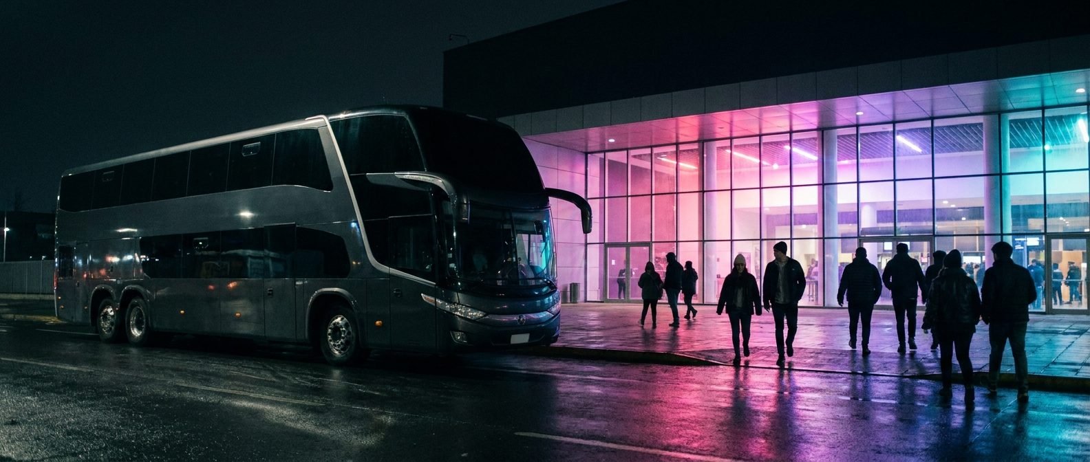 Buses directos a tu show Bus TUPAX llegando de noche a Movistar Arena
